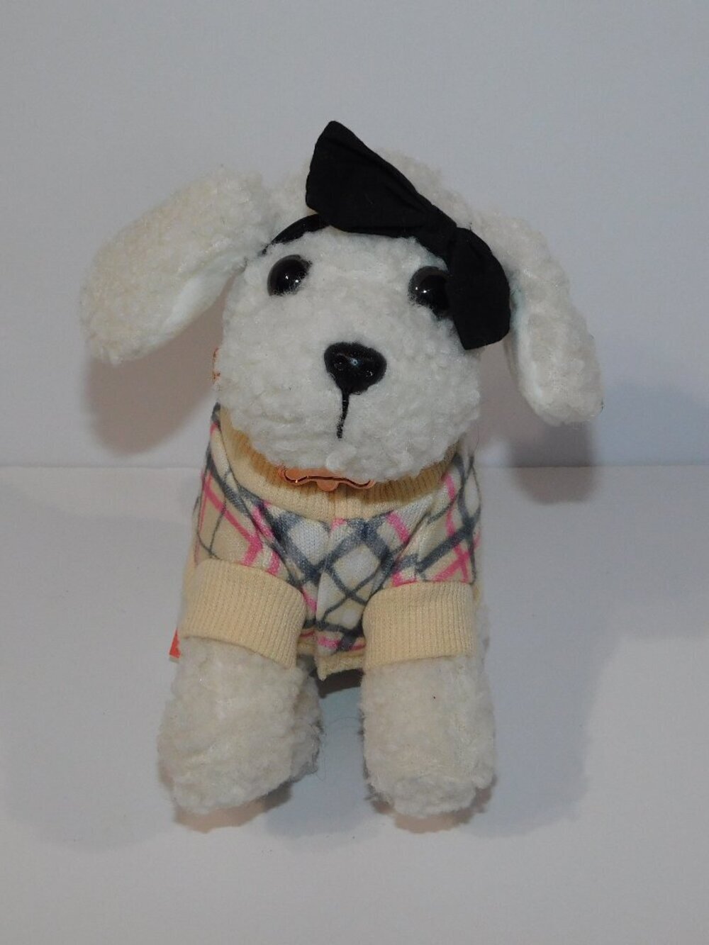 Our Generation Doll 7" Plush White Poodle Puppy Dog Plaid outfit Bow Collar